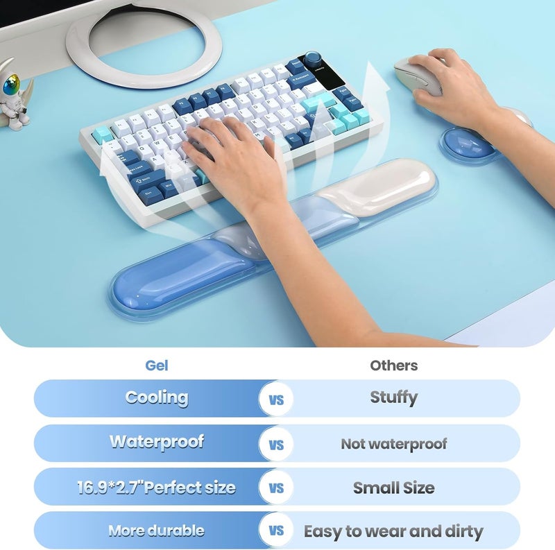 TECKNET Clear Gel Wrist Rest for Computer Keyboard, Ergonomic Gel Keyboard Wrist Rest Set for Typing Pain Relief, Comfortable Silicone Wrist Support Pad for Office/Computer/Laptop/Gaming, Blue - Image 4